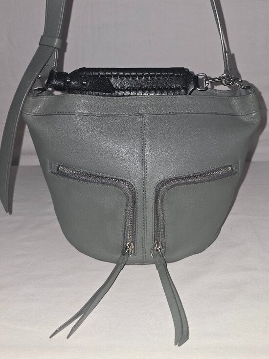 All Saints Handbags - All Saints Fetch Mink Gray Leather Crossbody Bag With Whipstitch Top Handle
